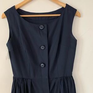 Vintage 1960s Cotton Day Dress Navy Blue